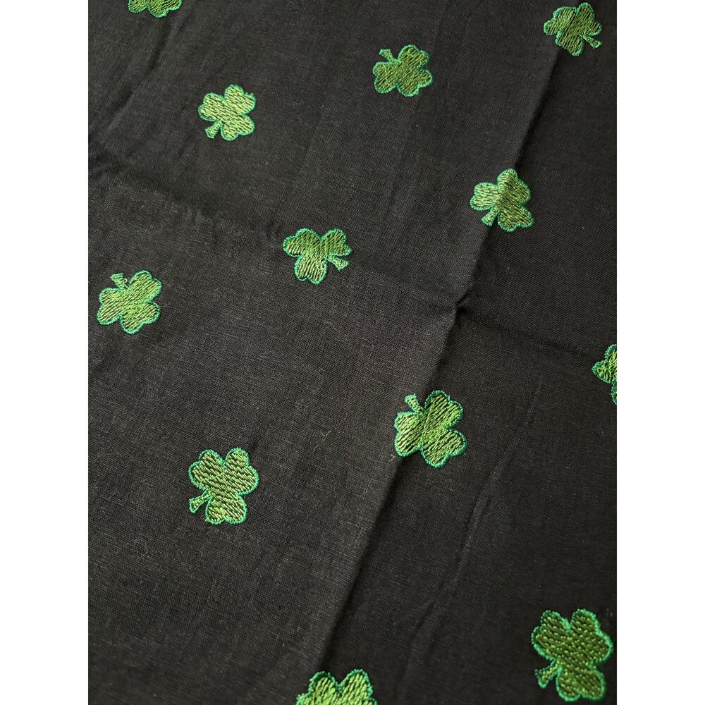 Vintage Black 100% Cotton Embroidered Green Shamrock Fabric-27" x 27"-New Fabric